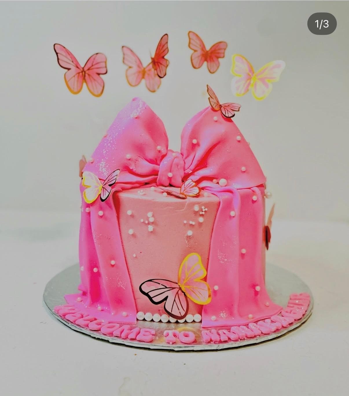 Pink Butterfly Gift Box Cake