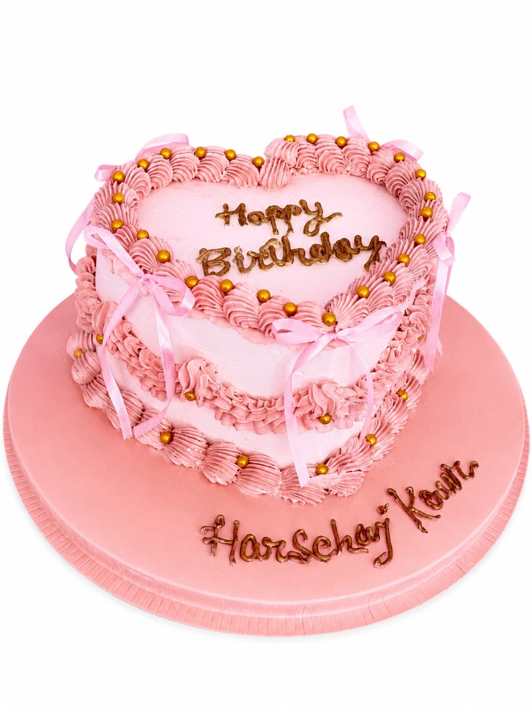Pink Heart Ruffle Vintage Cake